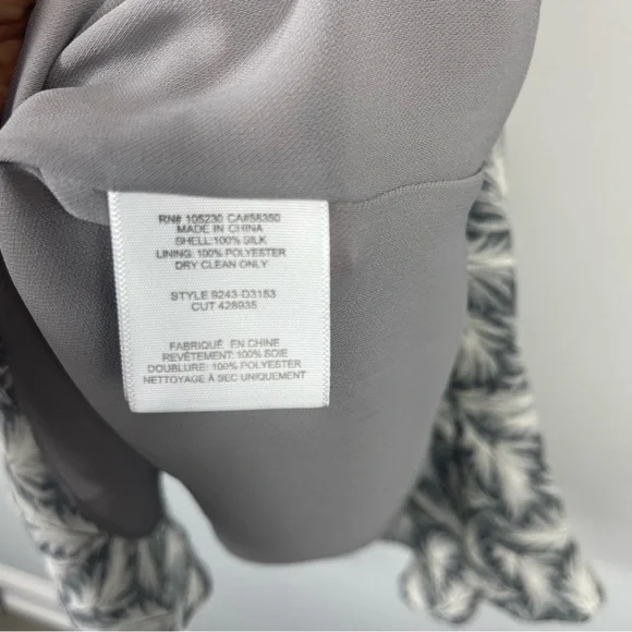 Joie Isaline Feather Cold Shoulder Mini Dress Gray White Print Silk Tie Belt XXS - Picture 12 of 15